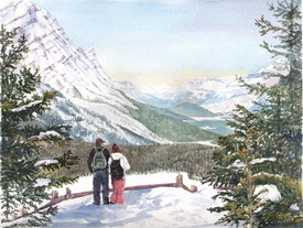 View from Bow Summit, Icefield Parkway, Canada, watercolour by J Horn